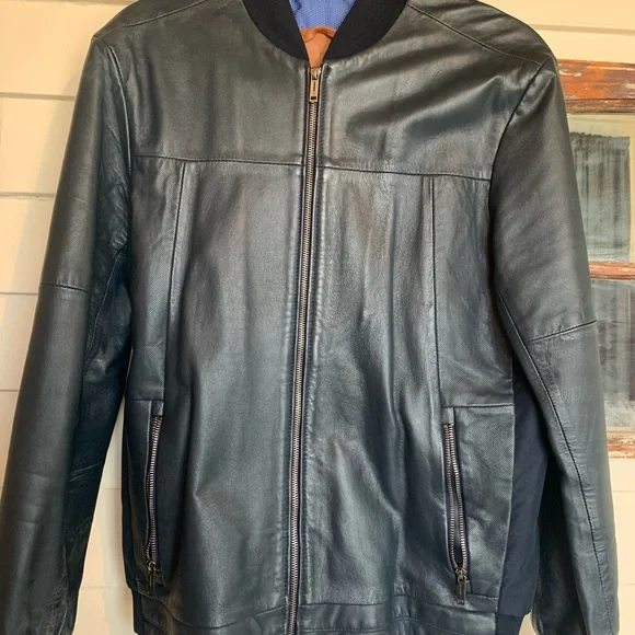 Men's M slim fit Arturo Calle Blue Leather bomber Jacket